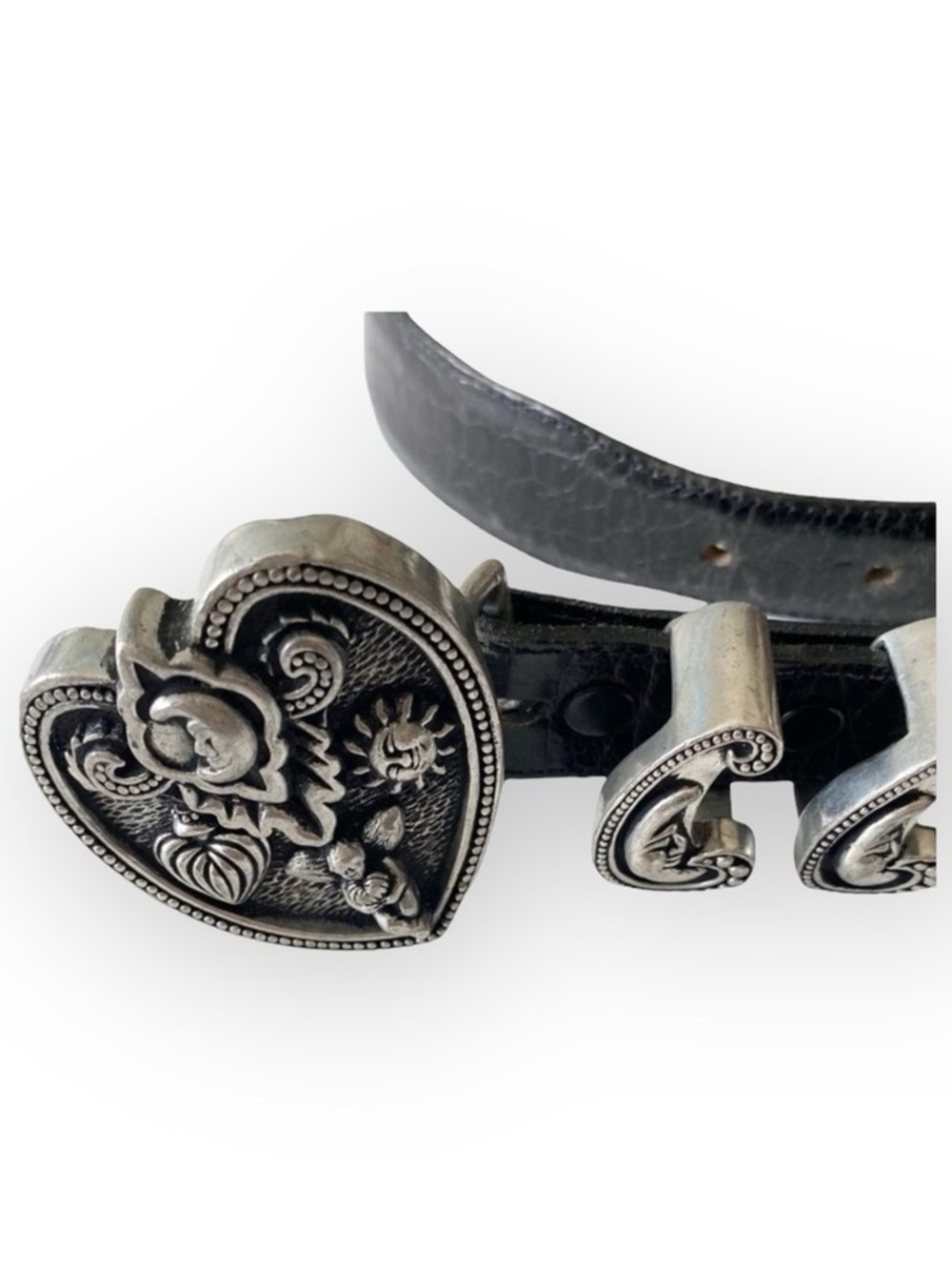 Vintage: Vincenza ☾ ©1997 Celestial Etched Metal Buckle Belt ☾ Black Leather - Picture 3 of 16